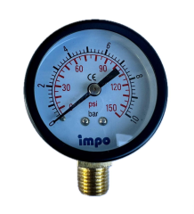 İmpo manometre Ø50 - 0/10Bar - Metal Gövdeli Alttan Çıkışlı