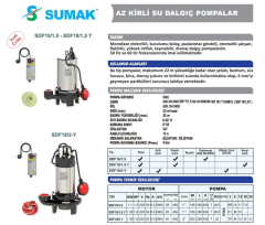Sumak SDF18/2-Y Paslanmaz Çelik Dalgıç Pompa 1.8 HP - 20 mss