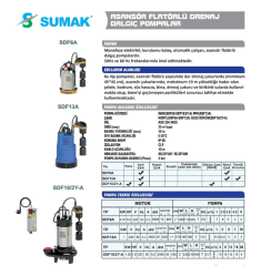 Sumak SDF18/2Y-A Asansör Flatörlü Dalgıç Pompa 1.8 HP-20mss