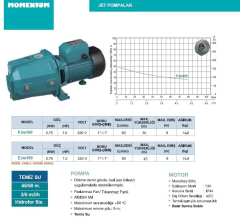 MOMENTUM EJM100 -1HP- 220V -DÖKÜM GÖVDELİ JET POMPA