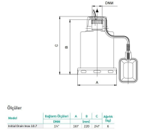 Wilo Drain Inox 10.7 Az Kirli Su Paslanmaz Gövdeli Drenaj Dalgıç Pompa 6 mss 9 m³/h 220 Volt
